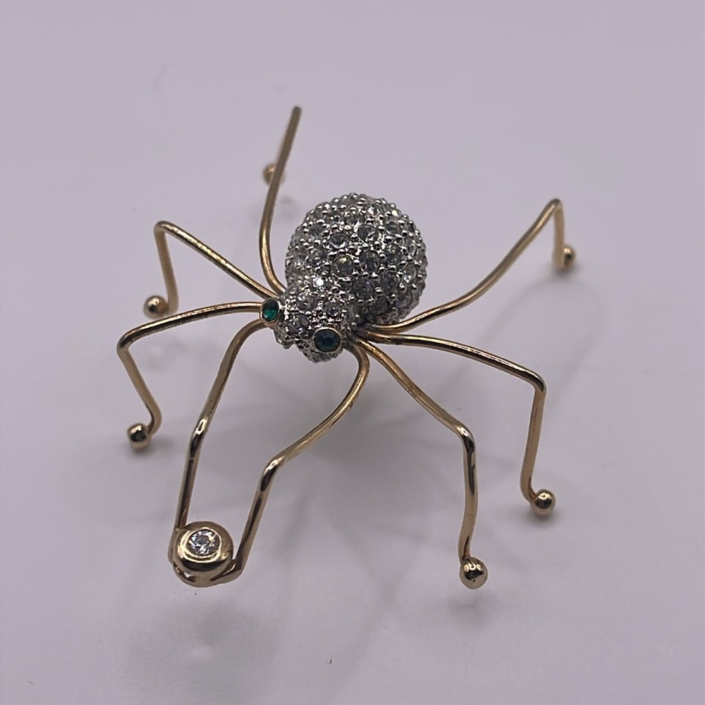 MUST BUNDLE 
Gold and Silver Spider Brooch with Green Accents - Picture 2 of 7